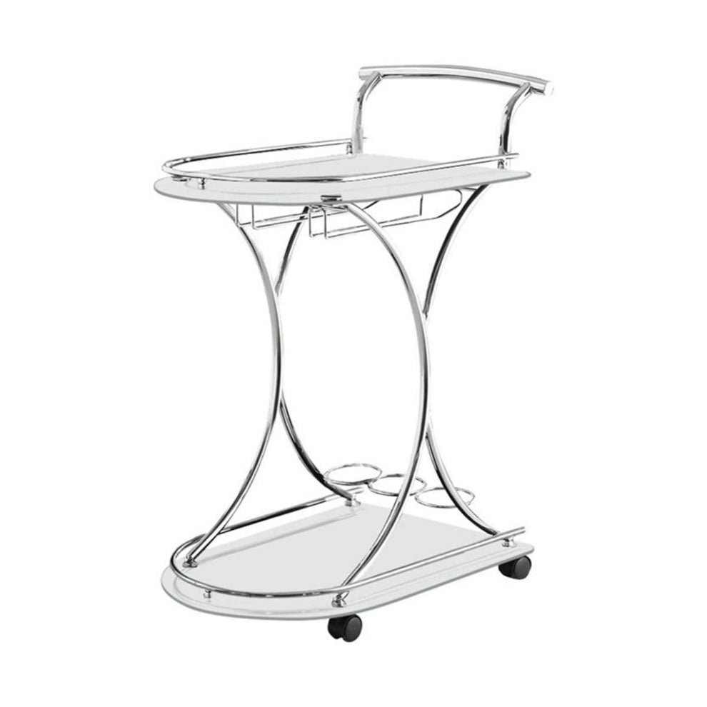Captivating Serving Cart With 2 Frosted Glass Shelves, Silver  By Benzara | Bar Carts |  Modishstore  - 2