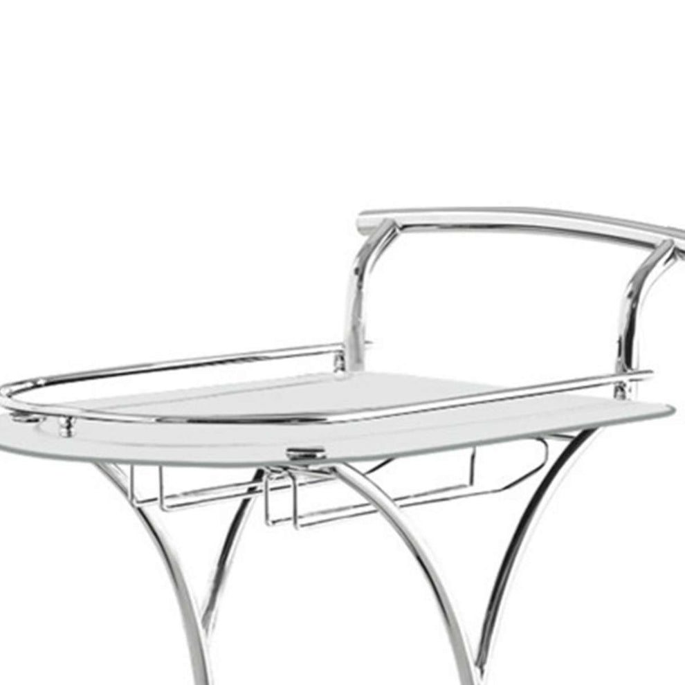 Captivating Serving Cart With 2 Frosted Glass Shelves, Silver  By Benzara | Bar Carts |  Modishstore  - 3