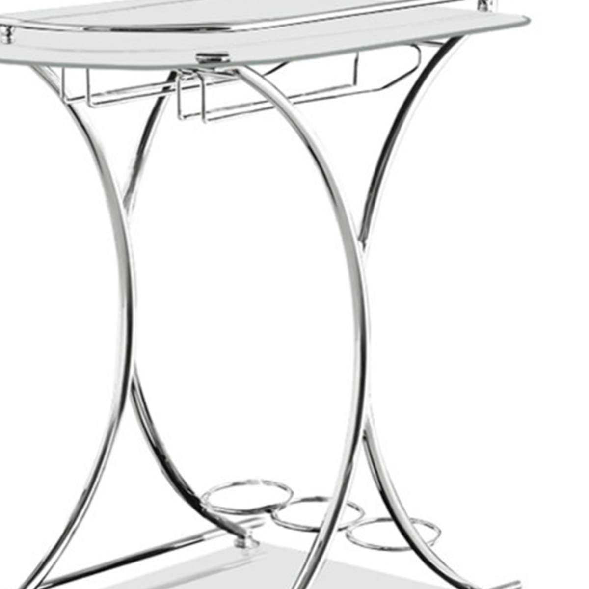 Captivating Serving Cart With 2 Frosted Glass Shelves, Silver  By Benzara | Bar Carts |  Modishstore  - 4