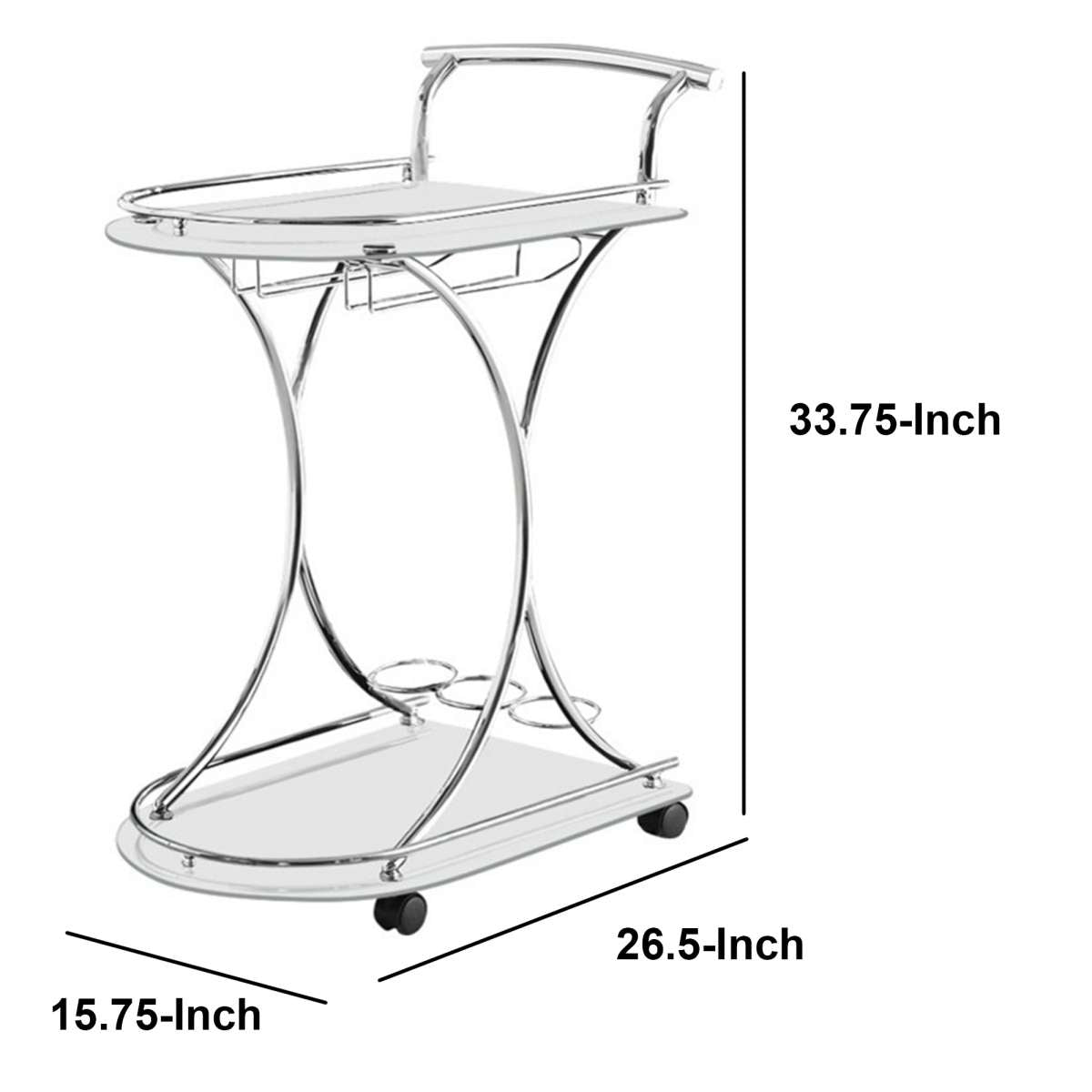Captivating Serving Cart With 2 Frosted Glass Shelves, Silver  By Benzara | Bar Carts |  Modishstore  - 6