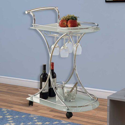 Captivating Serving Cart With 2 Frosted Glass Shelves, Silver  By Benzara | Bar Carts |  Modishstore 
