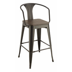 Well-Made Metal Bar Height Stool With Wood Seat, Black, Set Of 2  By Benzara