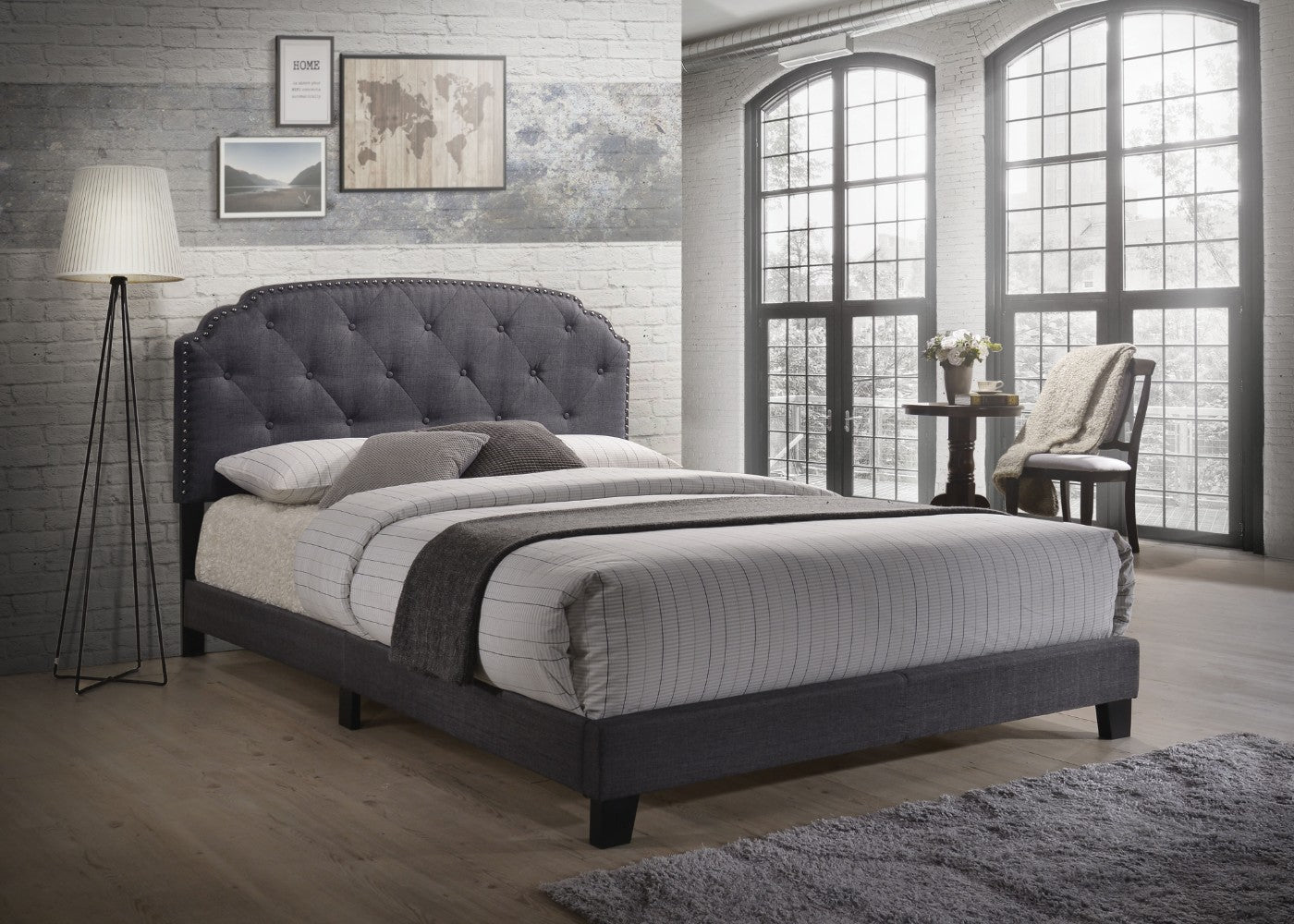Modern Queen Bed, Gray Fabric  By Benzara | Beds |  Modishstore 