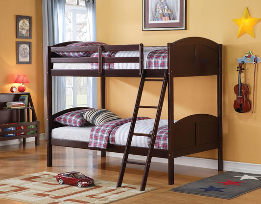 Wooden Twin/Twin Bunk Bed, Espresso Brown By Benzara | Beds |  Modishstore 