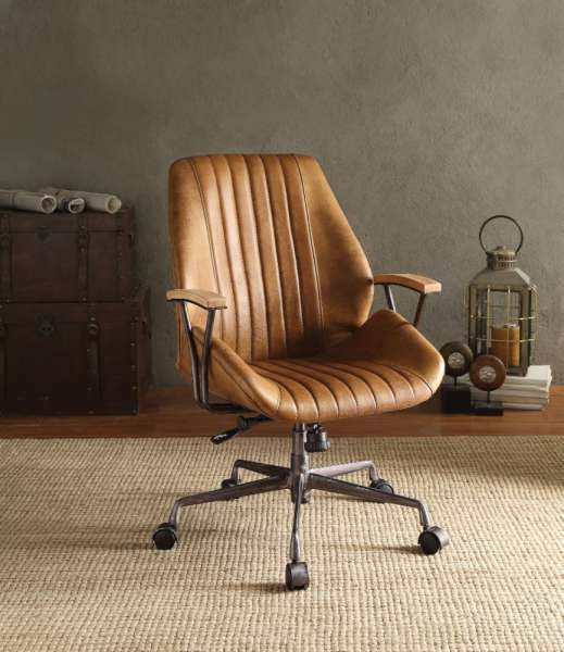 Metal & Leather Executive Office Chair, Coffee Brown  By Benzara | Office Chairs |  Modishstore 