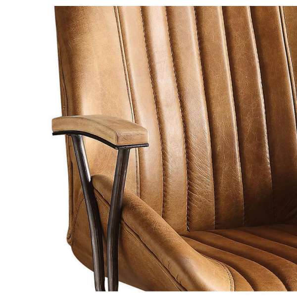 Metal & Leather Executive Office Chair, Coffee Brown  By Benzara | Office Chairs |  Modishstore  - 3
