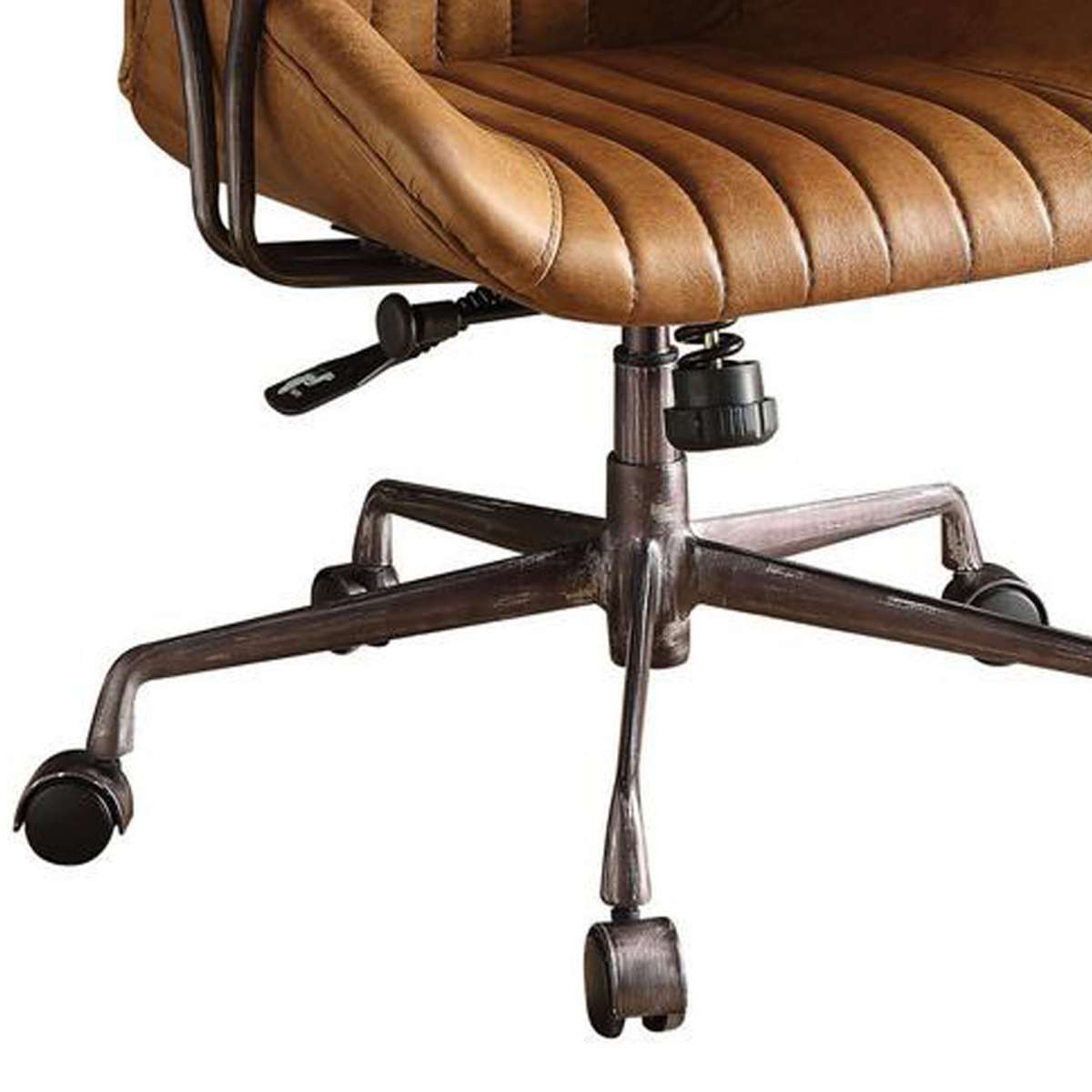 Metal & Leather Executive Office Chair, Coffee Brown  By Benzara | Office Chairs |  Modishstore  - 5