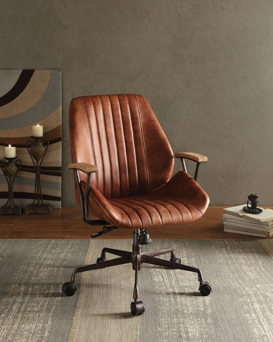 Metal & Leather Executive Office Chair, Cocoa Brown  By Benzara | Office Chairs |  Modishstore 
