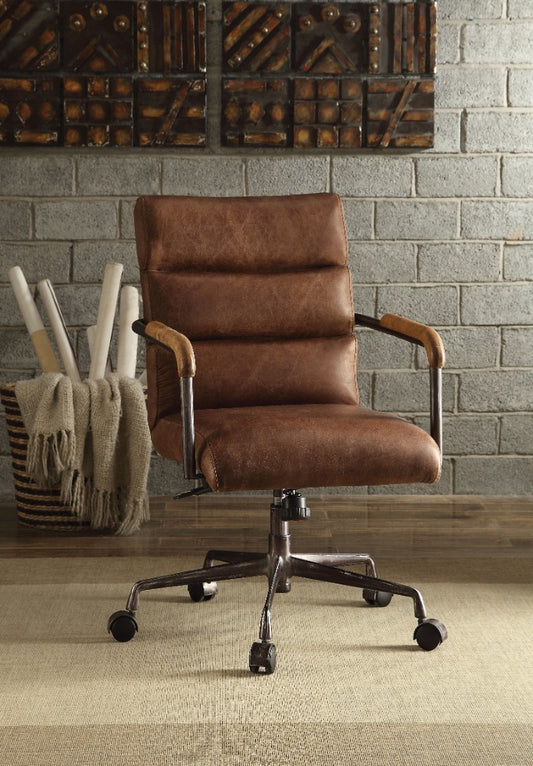 Metal & Top Grain Leather Executive Office Chair, Retro Brown By Benzara | Office Chairs |  Modishstore 