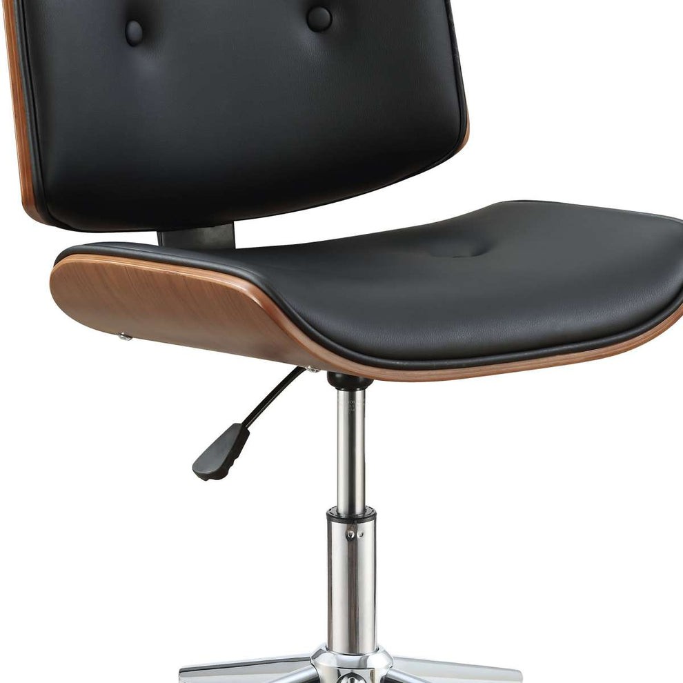 Wooden Back Armless Office Chair With Metal Star Base, Black And Brown  By Benzara | Office Chairs |  Modishstore  - 5