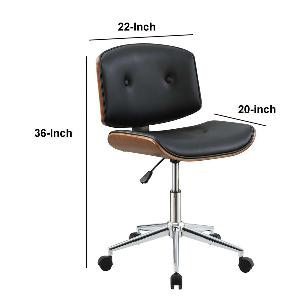 Wooden Back Armless Office Chair With Metal Star Base, Black And Brown  By Benzara | Office Chairs |  Modishstore  - 6