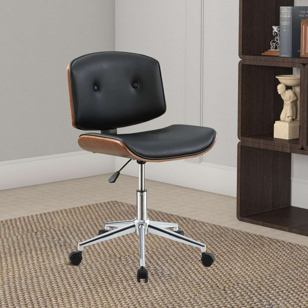 Wooden Back Armless Office Chair With Metal Star Base, Black And Brown  By Benzara | Office Chairs |  Modishstore  - 2