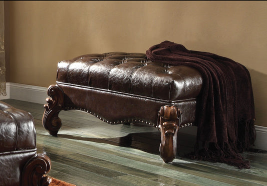 Leatherette Ottoman With Button Tufting And Nailhead Trim Details, Brown By Benzara | Ottomans |  Modishstore 