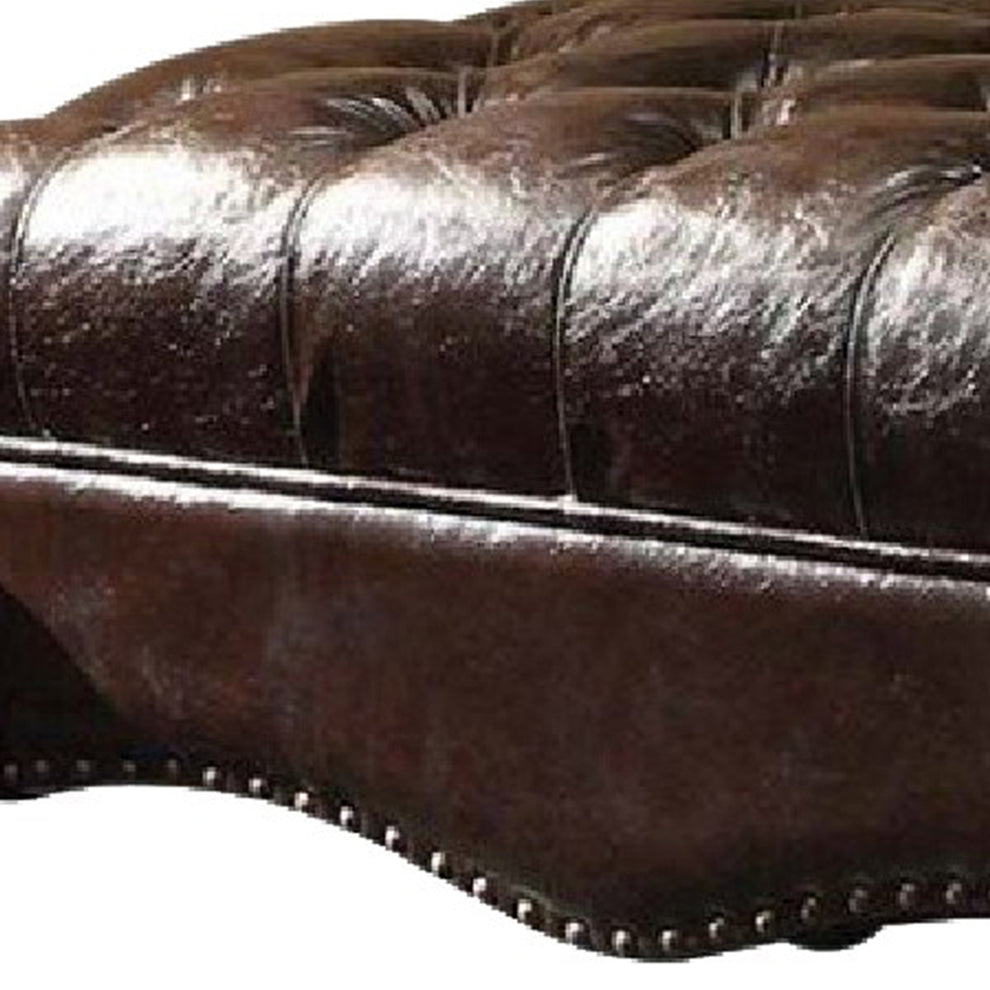 Leatherette Ottoman With Button Tufting And Nailhead Trim Details, Brown By Benzara | Ottomans |  Modishstore  - 2