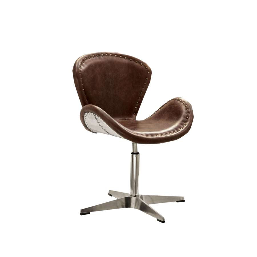 Metal Swivel Accent Chair With Curved Leatherette Seat, Brown And Silver  By Benzara | Armchairs |  Modishstore 