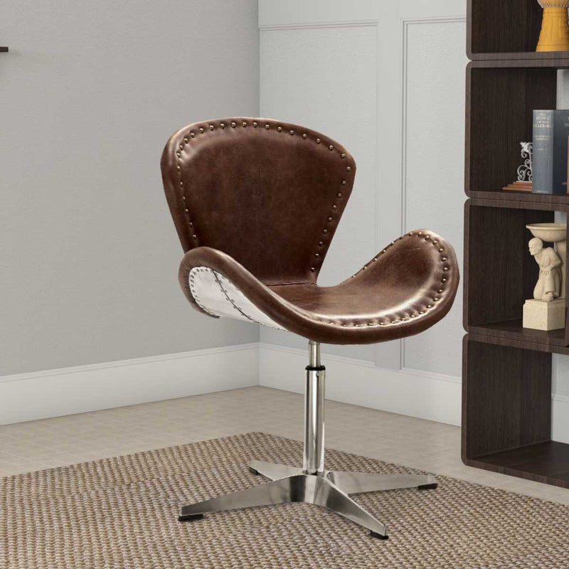 Metal Swivel Accent Chair With Curved Leatherette Seat, Brown And Silver  By Benzara | Armchairs |  Modishstore  - 2