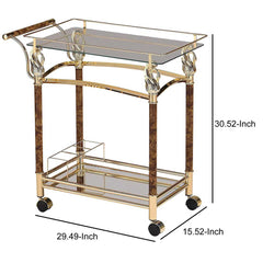 Alluring Serving Cart, Golden Plated & Clear Glass  By Benzara
