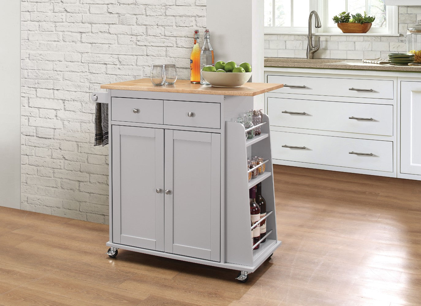 Kitchen Cart With Wooden Top, Natural & Gray By Benzara | TV Tray Tables |  Modishstore 