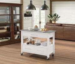 Kitchen Cart With Stainless Steel Top, Gray & White By Benzara