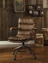 Metal & Leather Executive Office Chair, Vintage Whiskey Brown  By Benzara