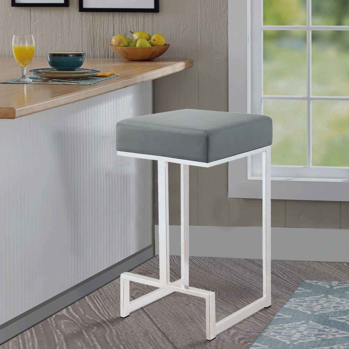 Metal Counter Height Stool, Grey  By Benzara | Counter Stools |  Modishstore  - 2