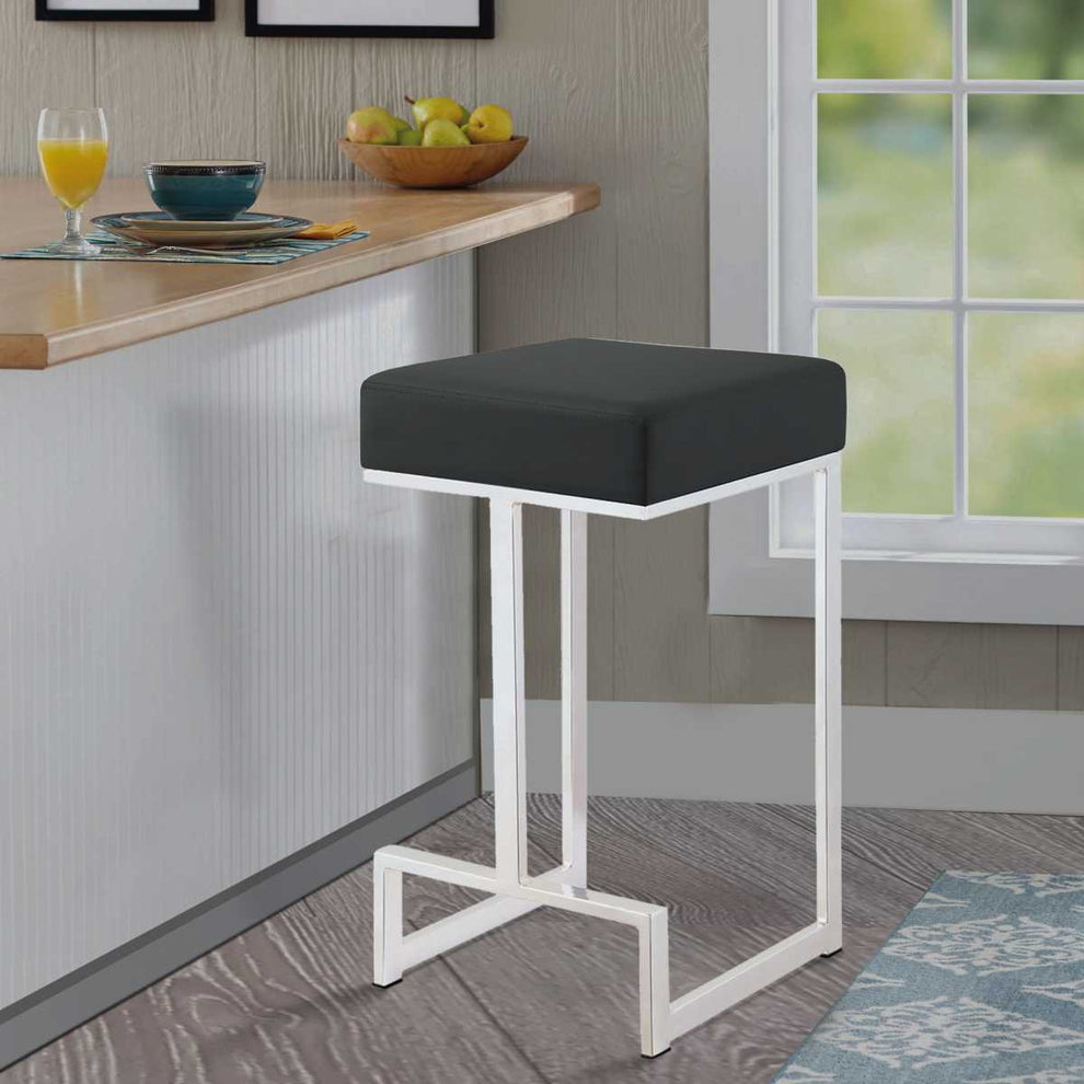 Metal Counter Height Stool, Black  By Benzara | Counter Stools |  Modishstore  - 2