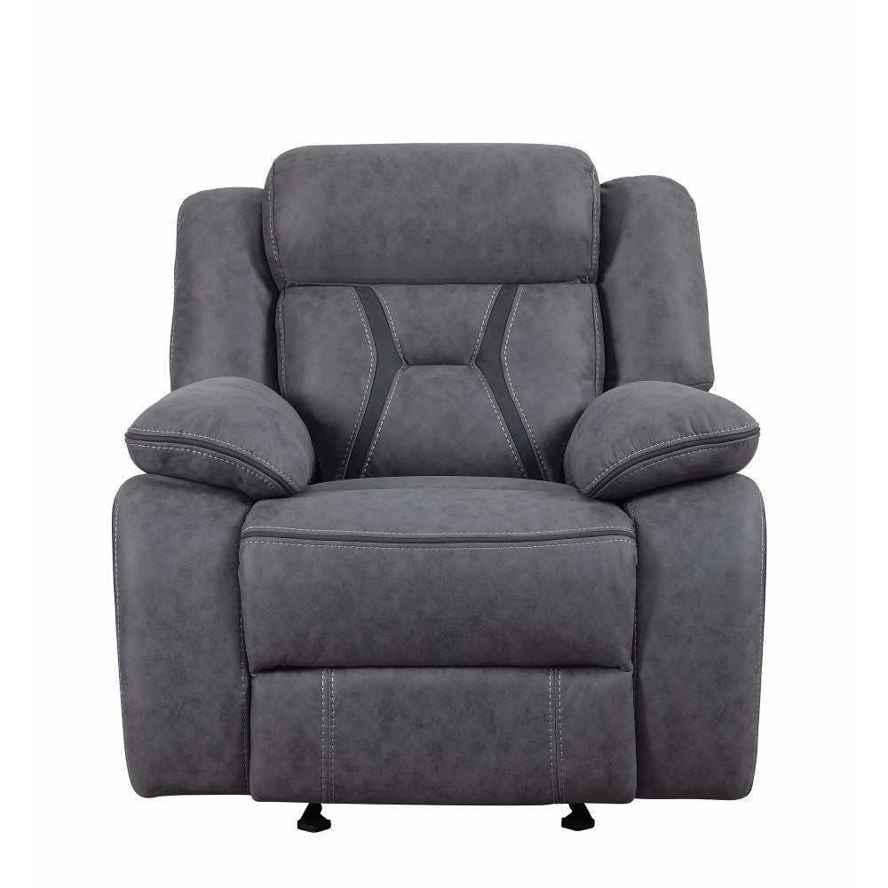 Pillow-Padded Glider Recliner With Contrast Stitching, Gray By Benzara | Chairs & Recliners | Modishstore