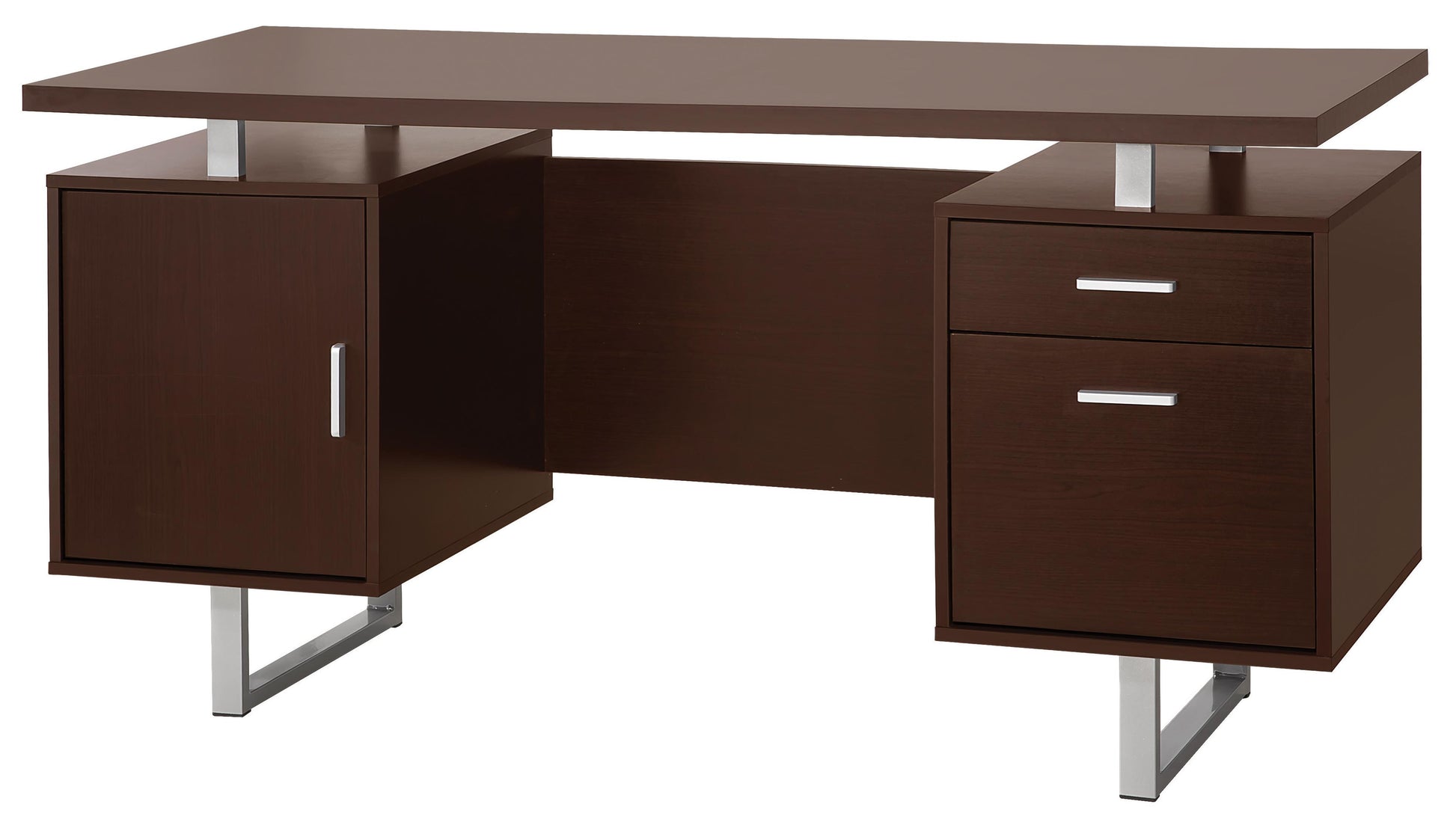 Double Pedestal Office Desk With Metal Sled Legs, Brown  By Benzara | Desks |  Modishstore 