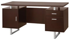 Double Pedestal Office Desk With Metal Sled Legs, Brown  By Benzara