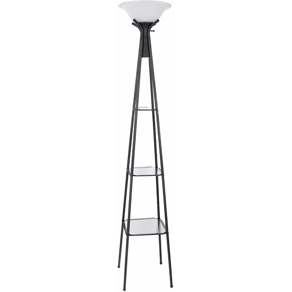 Torchiere Floor Lamp With Clear Glass Shelving, Black And White By Benzara | Floor Lamps |  Modishstore 