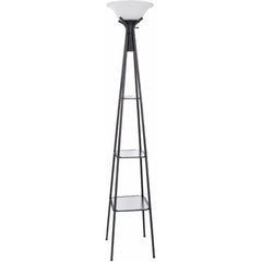Torchiere Floor Lamp With Clear Glass Shelving, Black And White By Benzara