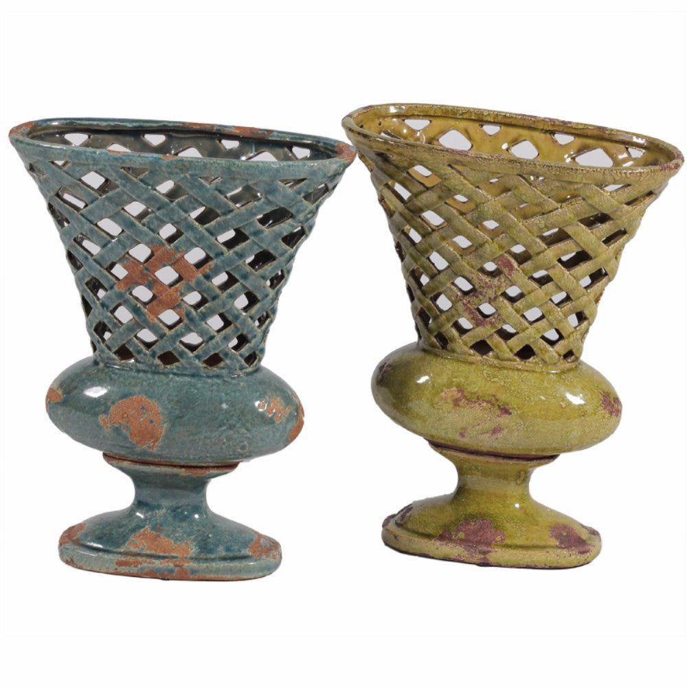 Ceramic Vase, Blue And Green, Assortment Of 2  By Benzara | Vases |  Modishstore 