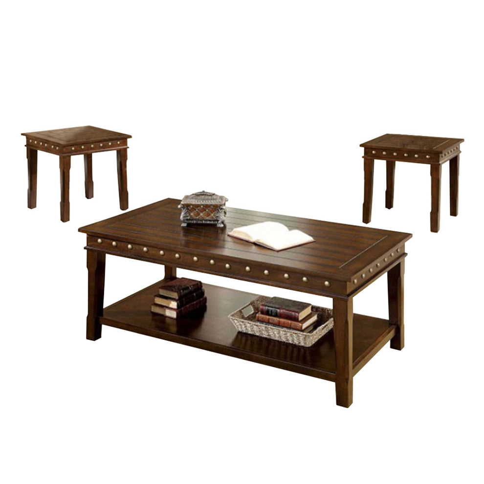 Solid Wood Coffee & End Tables Set, Dark Brown, Pack Of 3 By Benzara | Coffee Tables |  Modishstore  - 2
