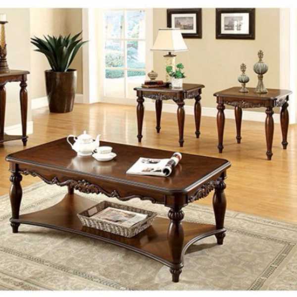Wooden Coffee & End Tables Set, Cherry Brown, Pack Of 3  By Benzara | Coffee Tables |  Modishstore  - 2
