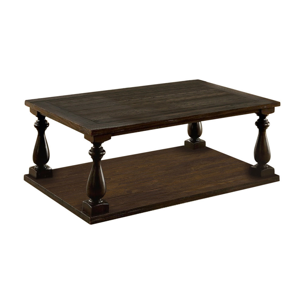 Wooden Coffee Table With Open Bottom Shelf, Dark Walnut Brown By Benzara | Console Tables | Modishstore - 2