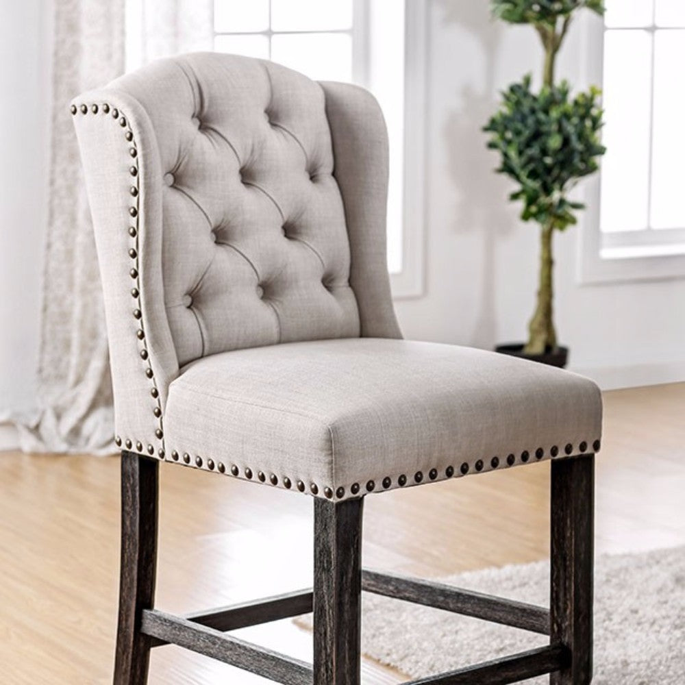 Bm166172 Wooden Counter Height Wingback Chair, Ivory And Black - Set Of 2 By Benzara | Dining Chairs |  Modishstore 