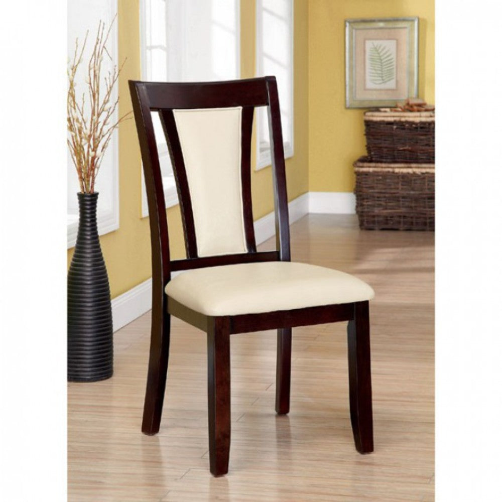 Wooden Side Chair With Padded Ivory Seat & Back, Pack Of 2, Cherry Brown By Benzara | Dining Chairs | Modishstore - 2