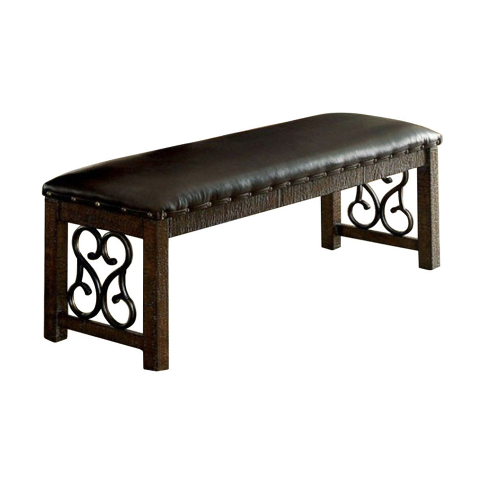 Wooden Bench With Metal Work, Rustic Walnut Brown By Benzara | Benches |  Modishstore  - 2