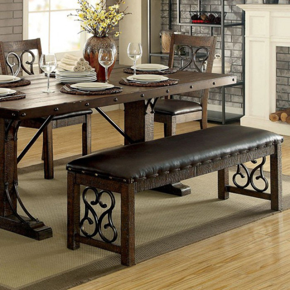 Wooden Bench With Metal Work, Rustic Walnut Brown By Benzara | Benches |  Modishstore 