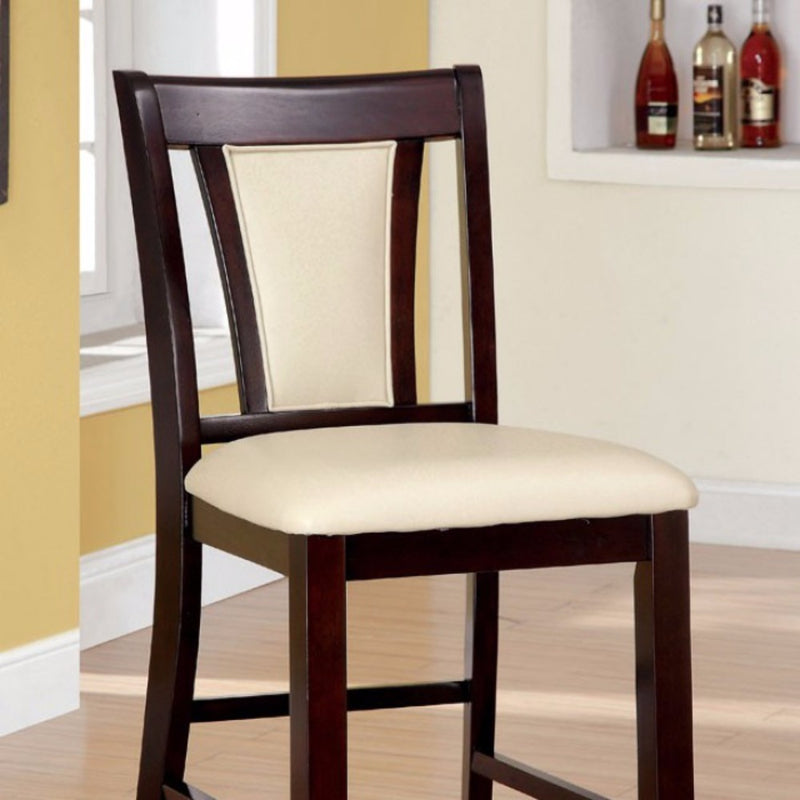 Wooden Counter Height Chair With Padded Seat And Back, Pack Of 2, Brown & Ivory By Benzara | Dining Chairs | Modishstore