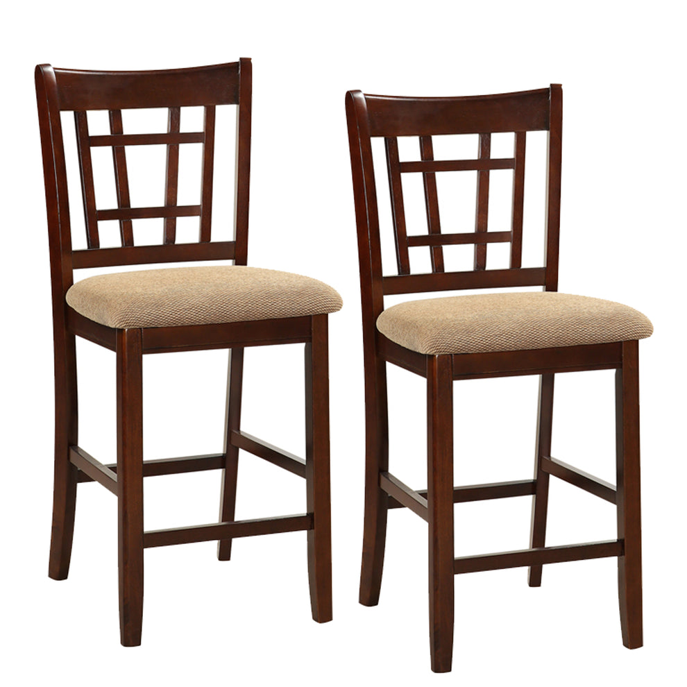 Wooden Counter Height Chair, Dark Brown & Cream, Set Of 2 By Benzara | Armchairs | Modishstore - 4