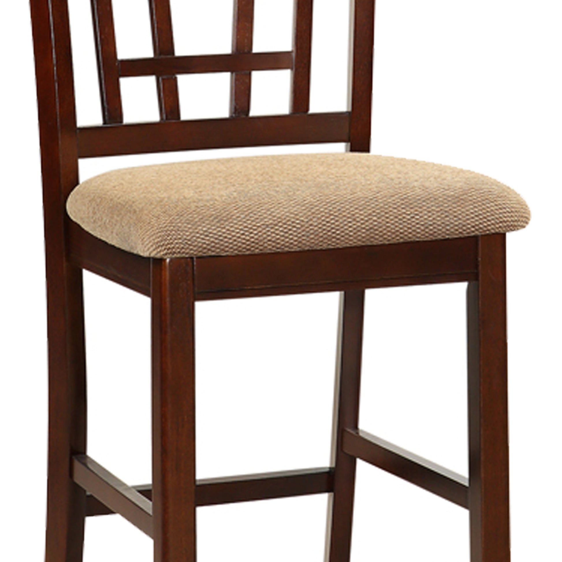 Wooden Counter Height Chair, Dark Brown & Cream, Set Of 2 By Benzara | Armchairs | Modishstore - 5
