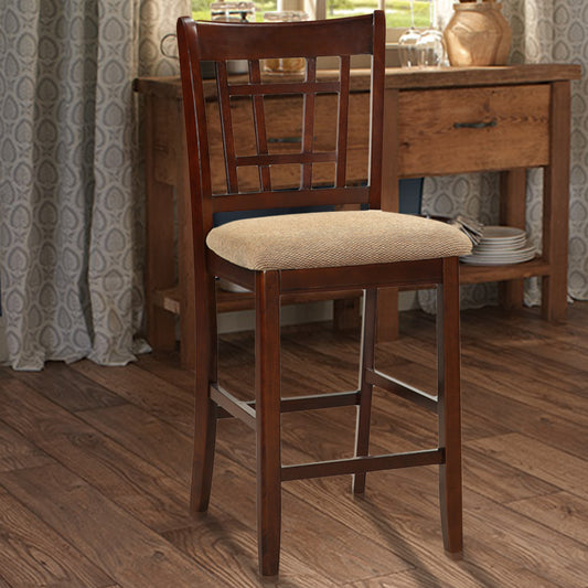 Wooden Counter Height Chair, Dark Brown & Cream, Set Of 2 By Benzara | Armchairs | Modishstore