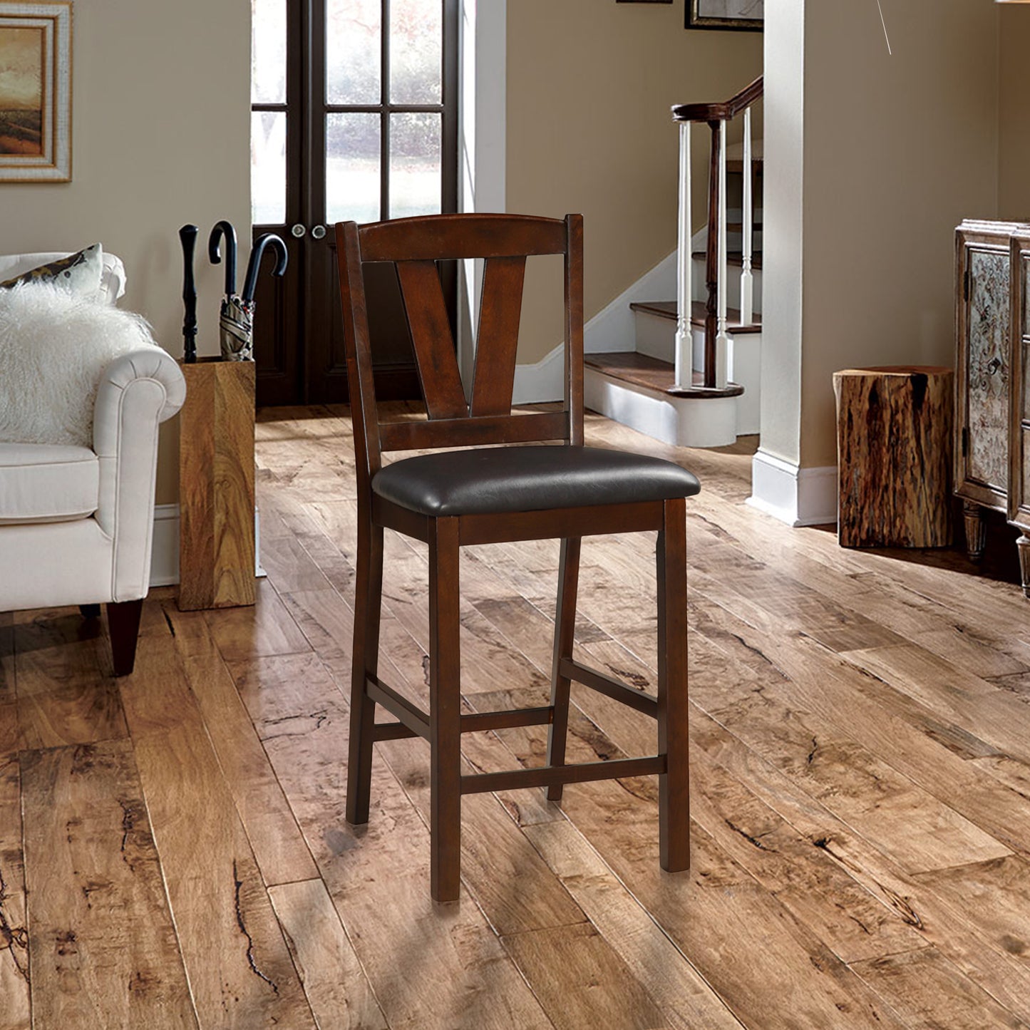 Rubber Wood Counter Height Armless Chair, Dark Walnut Brown, Set Of 2 By Benzara | Counter Stools | Modishstore