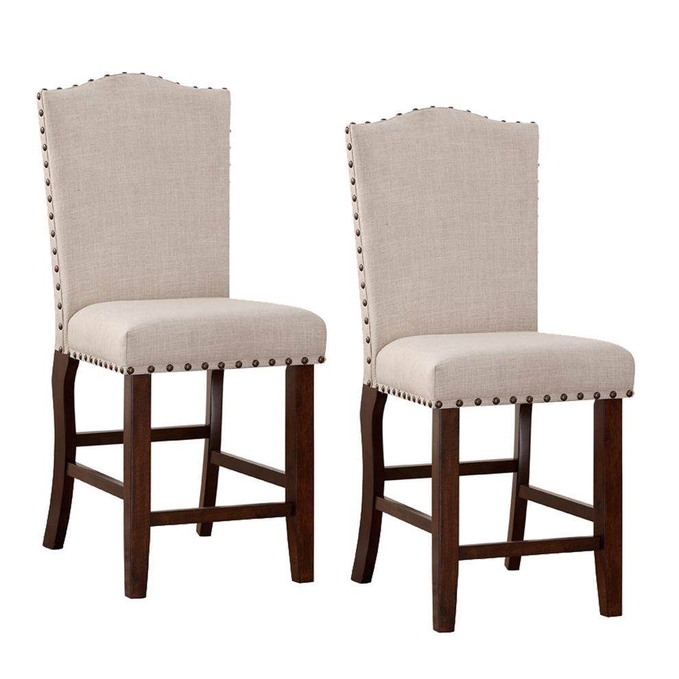 Rubber Wood High Chair With Studded Trim, Cream & Cherry Brown, Set Of 2 By Benzara | Counter Stools | Modishstore - 2