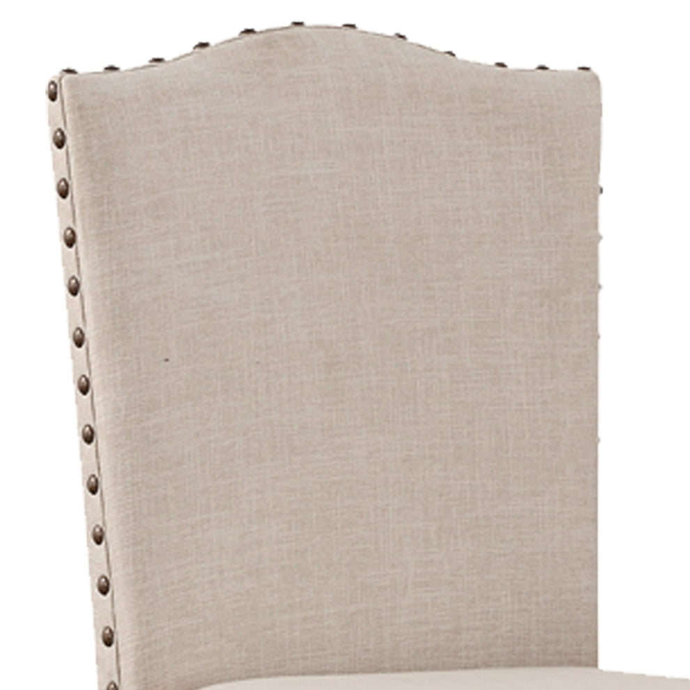 Rubber Wood High Chair With Studded Trim, Cream & Cherry Brown, Set Of 2 By Benzara | Counter Stools | Modishstore - 6