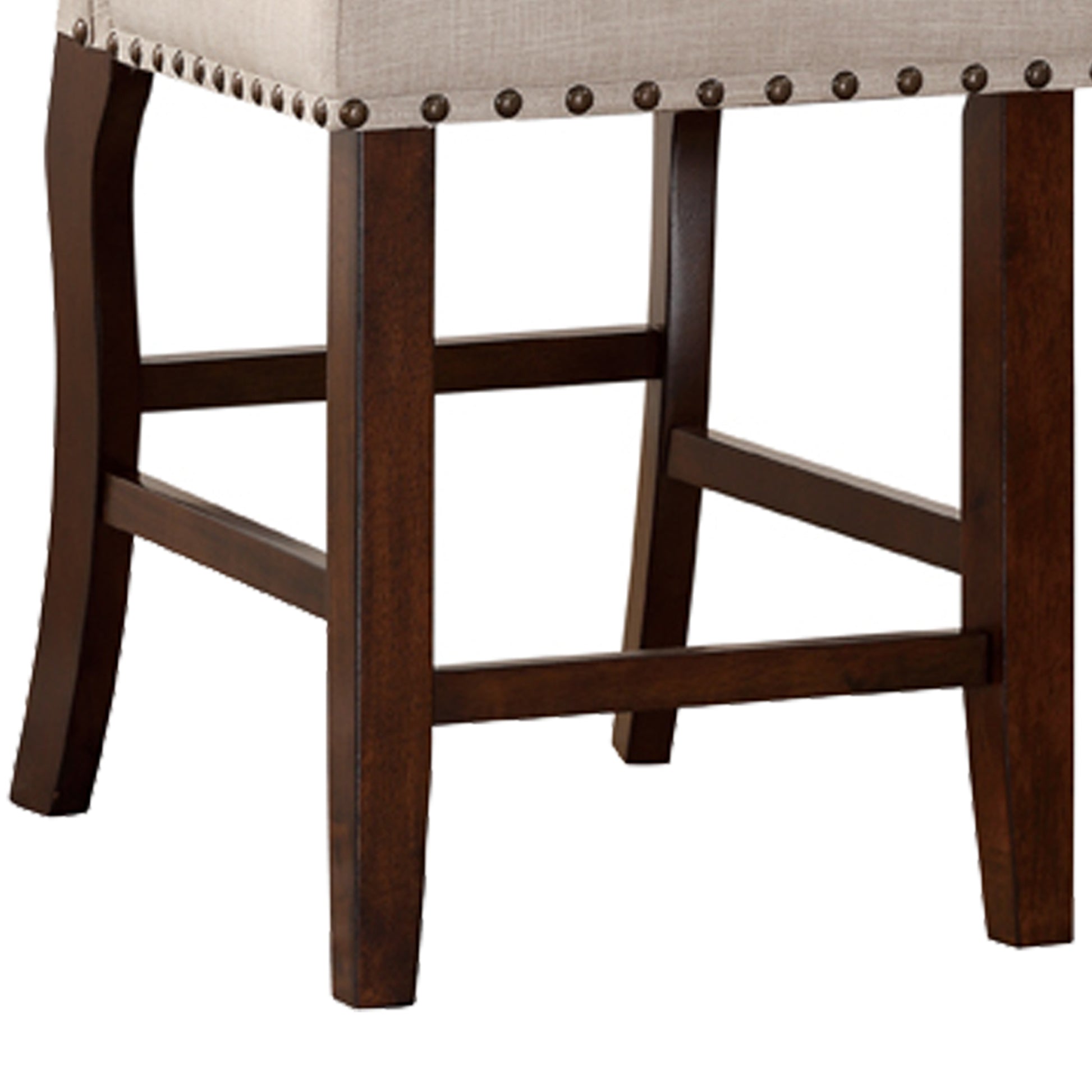 Rubber Wood High Chair With Studded Trim, Cream & Cherry Brown, Set Of 2 By Benzara | Counter Stools | Modishstore - 5