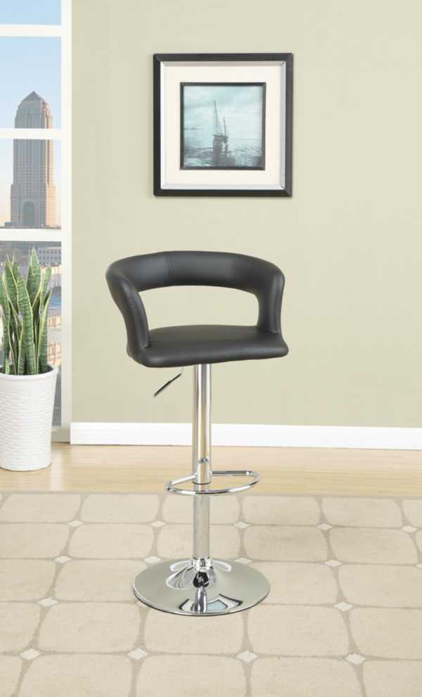 Metal Base Bar Stool With Faux Leather Seat And Gas Lift Black & Silver Set Of 2  By Benzara | Bar Stools |  Modishstore  - 2