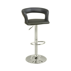 Metal Base Bar Stool With Faux Leather Seat And Gas Lift Black & Silver Set Of 2  By Benzara