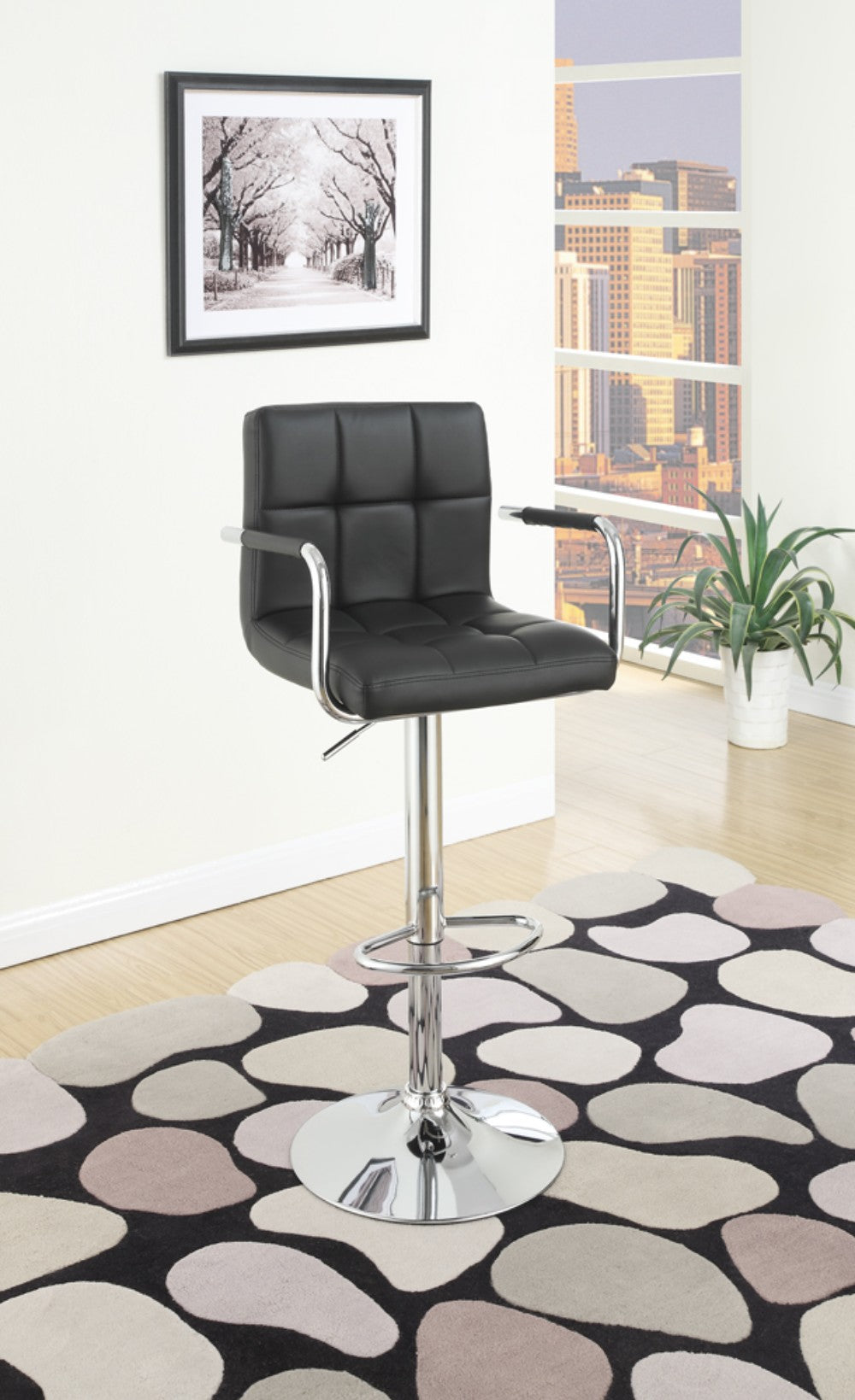 Chair Style Barstool With Faux Leather Seat And Gas Lift Black And Silver Set Of 2 By Benzara | Bar Stools |  Modishstore 